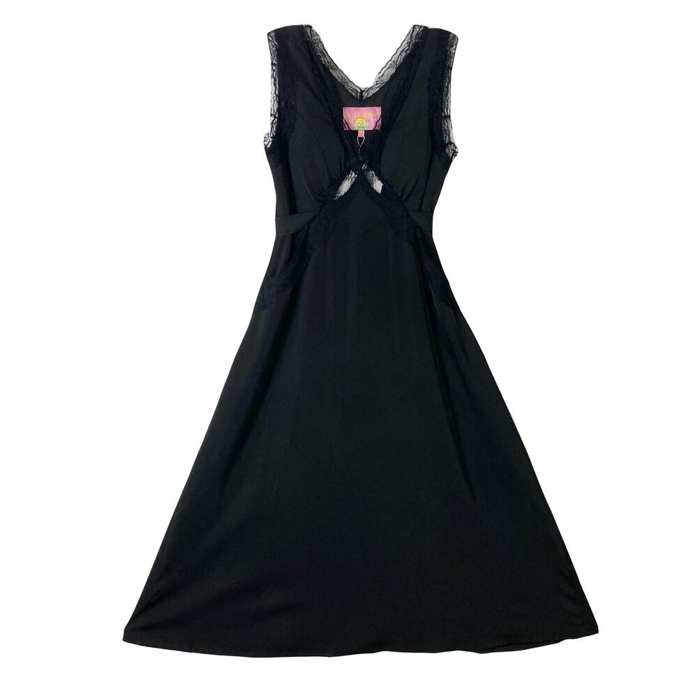 NWT RICH FASHION Dress UK6~US 2 Black Satin Lace Fit&Flare Tie Pocket PaddedBust